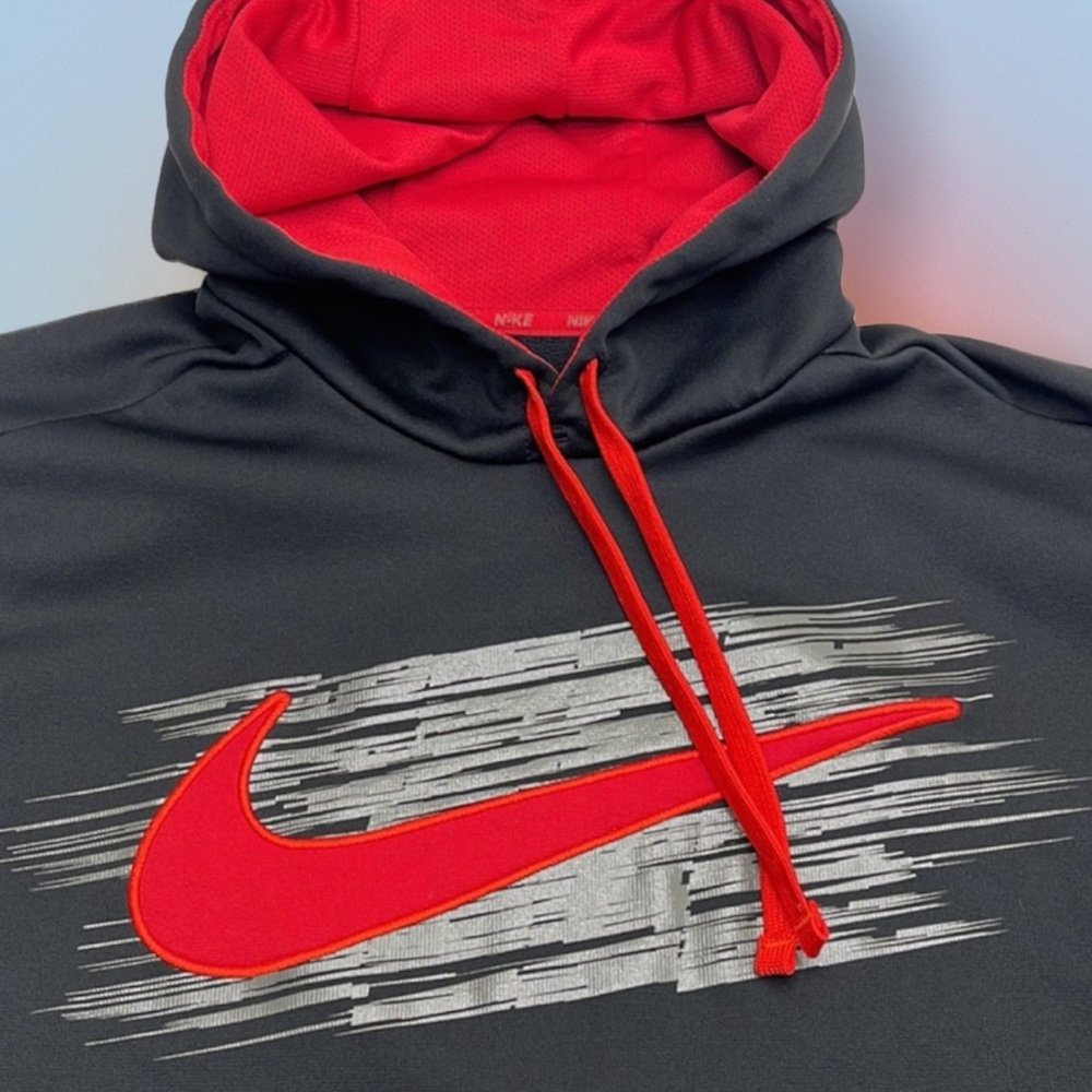 NIKE Men’s Medium Black Red Hoodie Sweatshirt Therma Fit